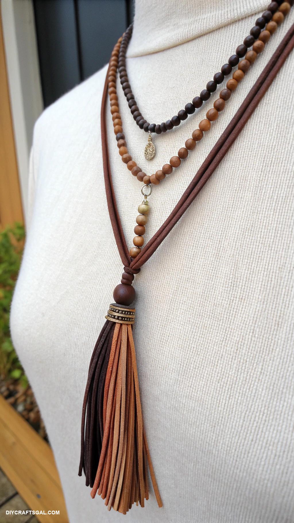 handmade necklaces Leather tassel layered necklace
