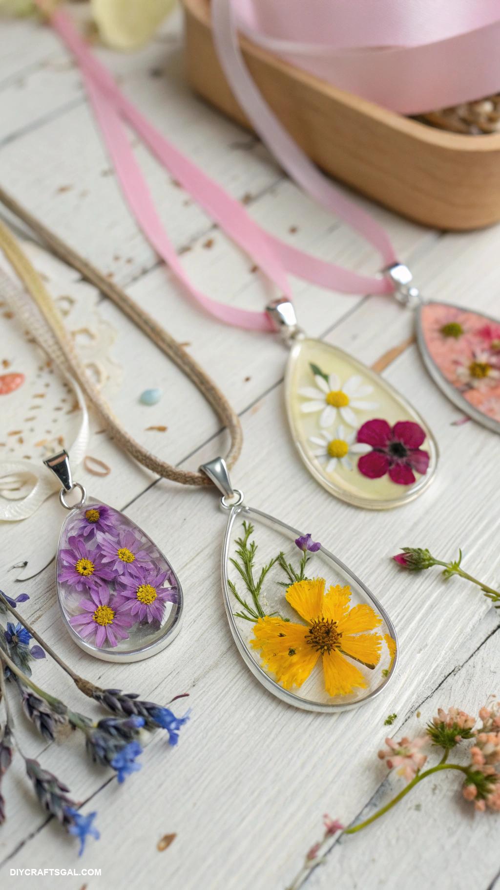 handmade necklaces Resin pendant with pressed flowers