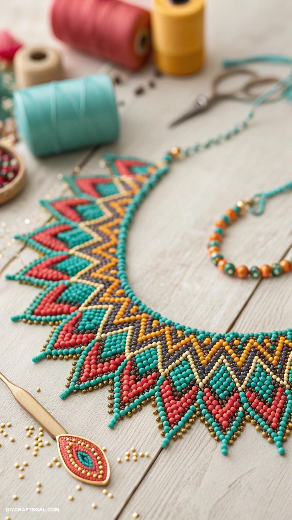 handmade necklaces Seed bead statement collar necklace