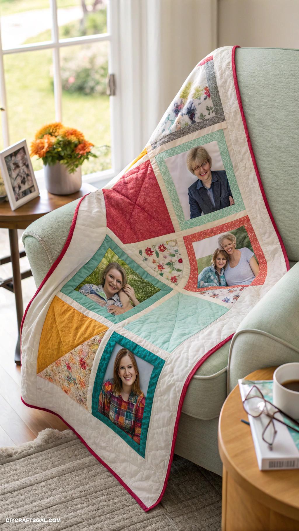 quilts made with panels Quilted family photo memory blanket