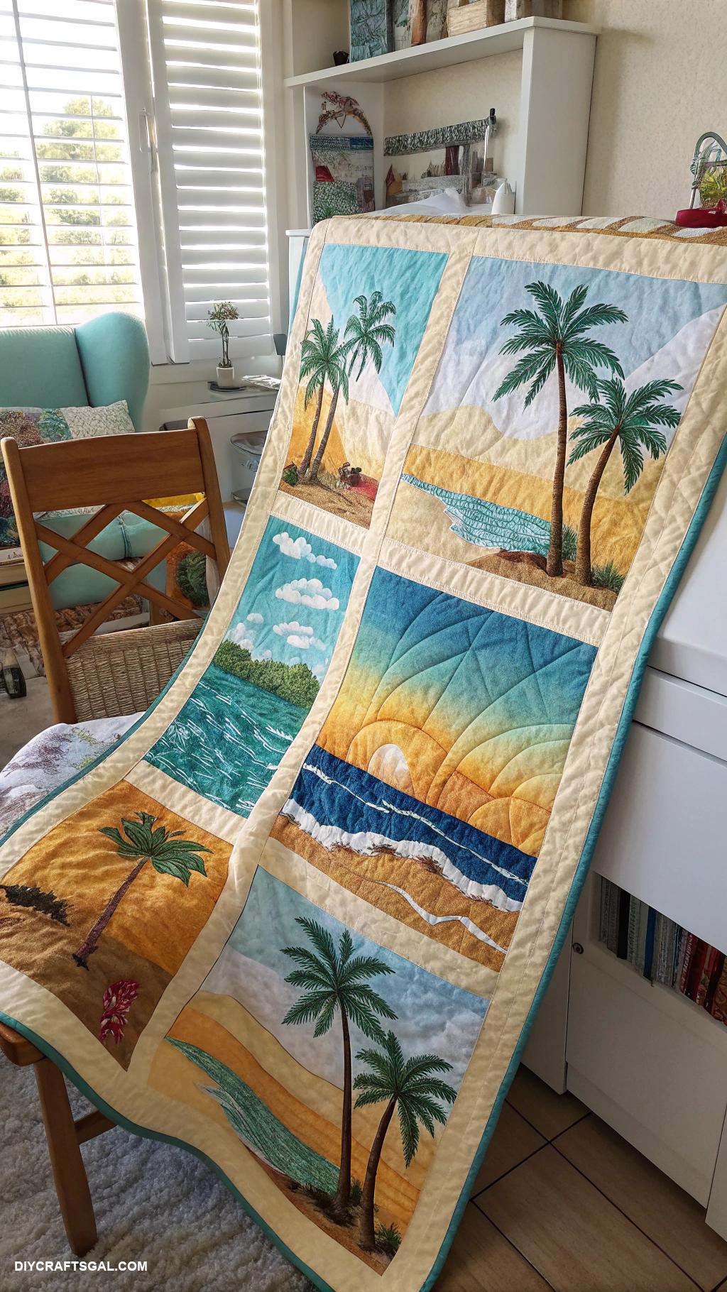 quilts made with panels Tropical beach scene quilt