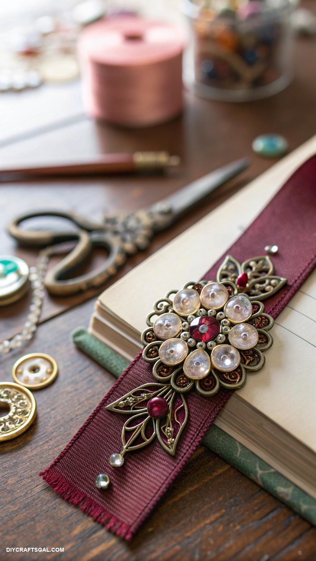 vintage jewelry repurposed Craft bookmarks using vintage brooches