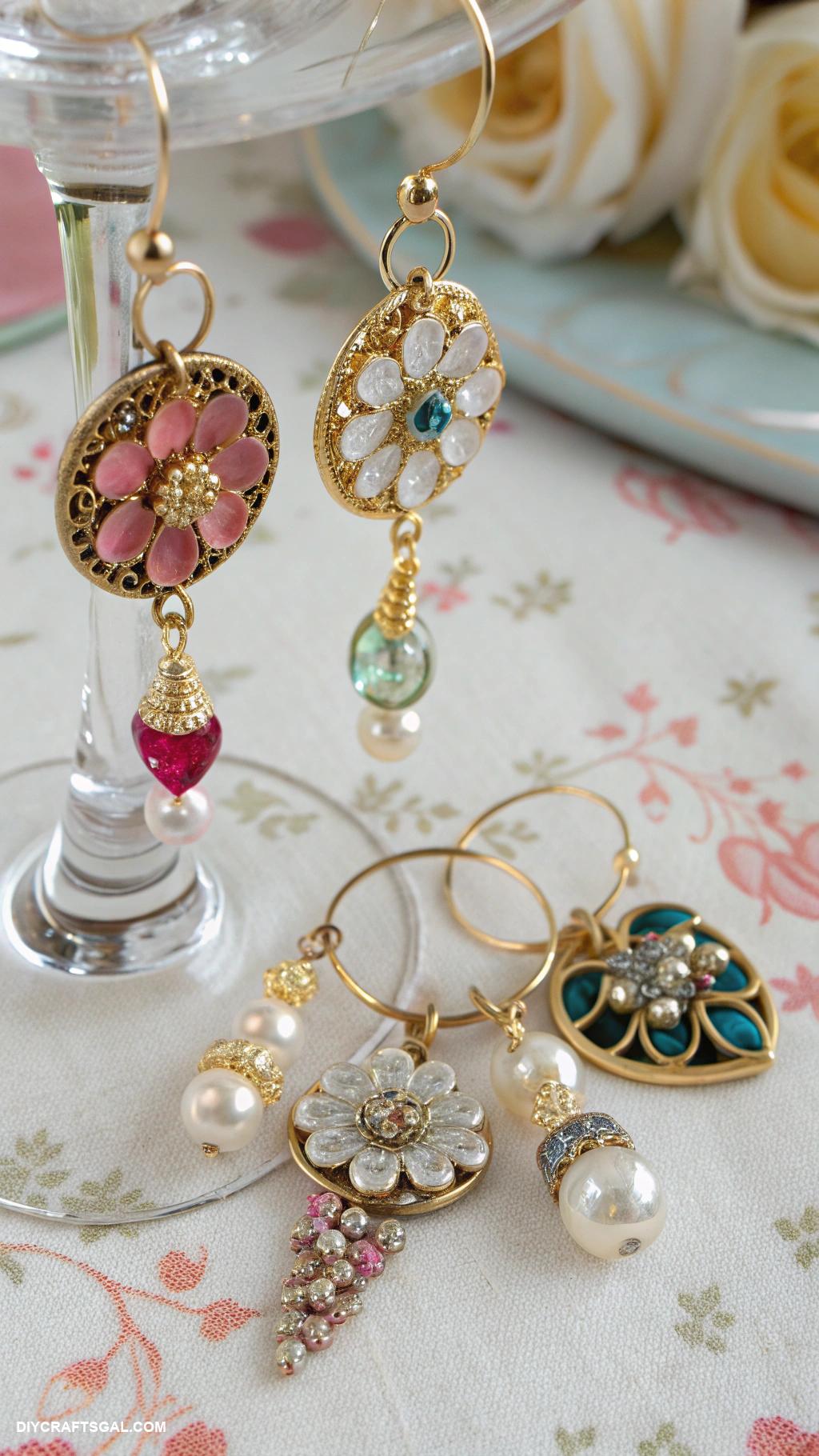 vintage jewelry repurposed Create unique wine glass charms