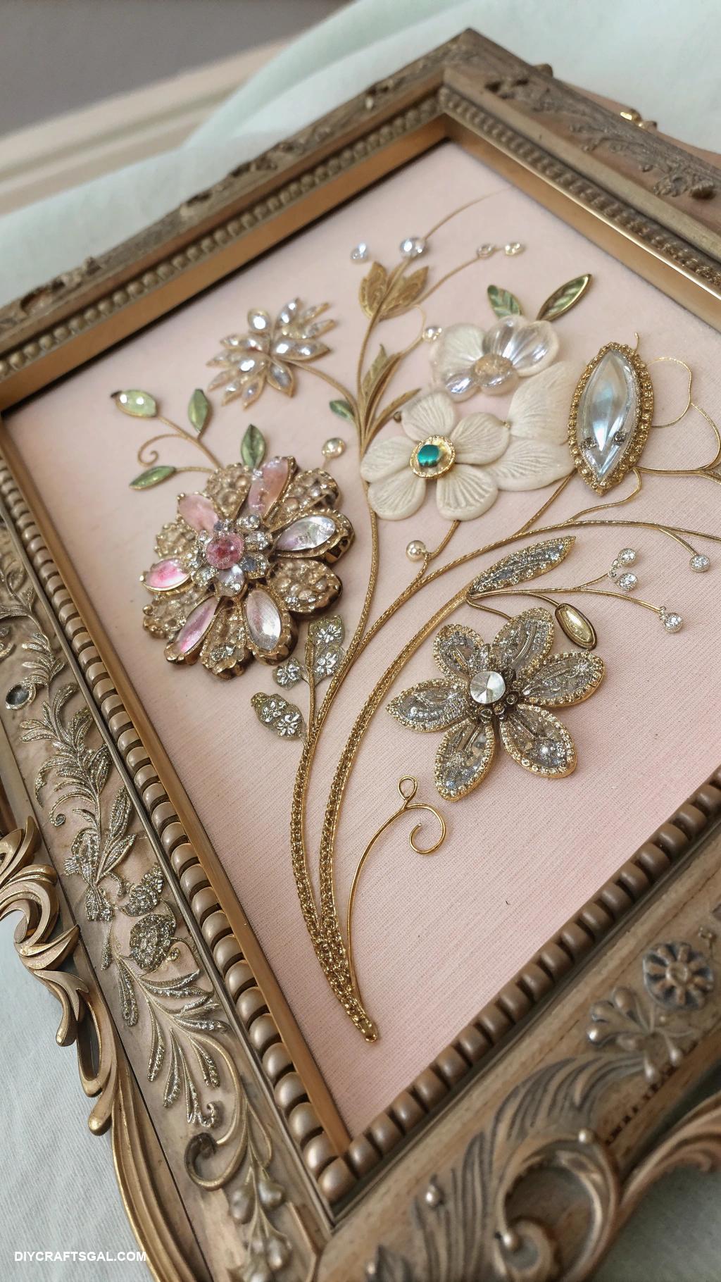 vintage jewelry repurposed Design artwork framed with old jewelry