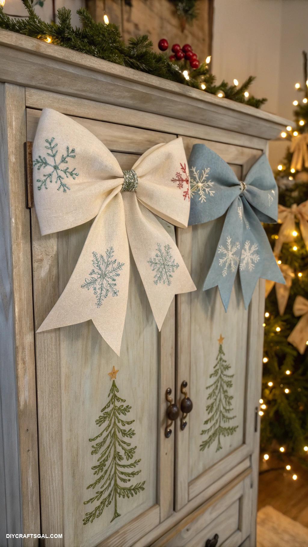 bows on christmas cabinets Felt snowflake bow for rustic charm