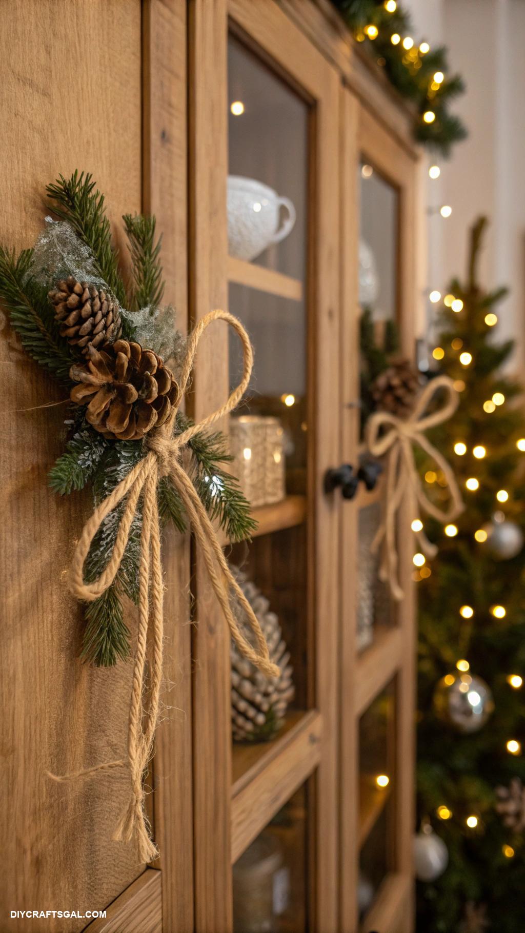 bows on christmas cabinets Knotted twine bow for a natural look