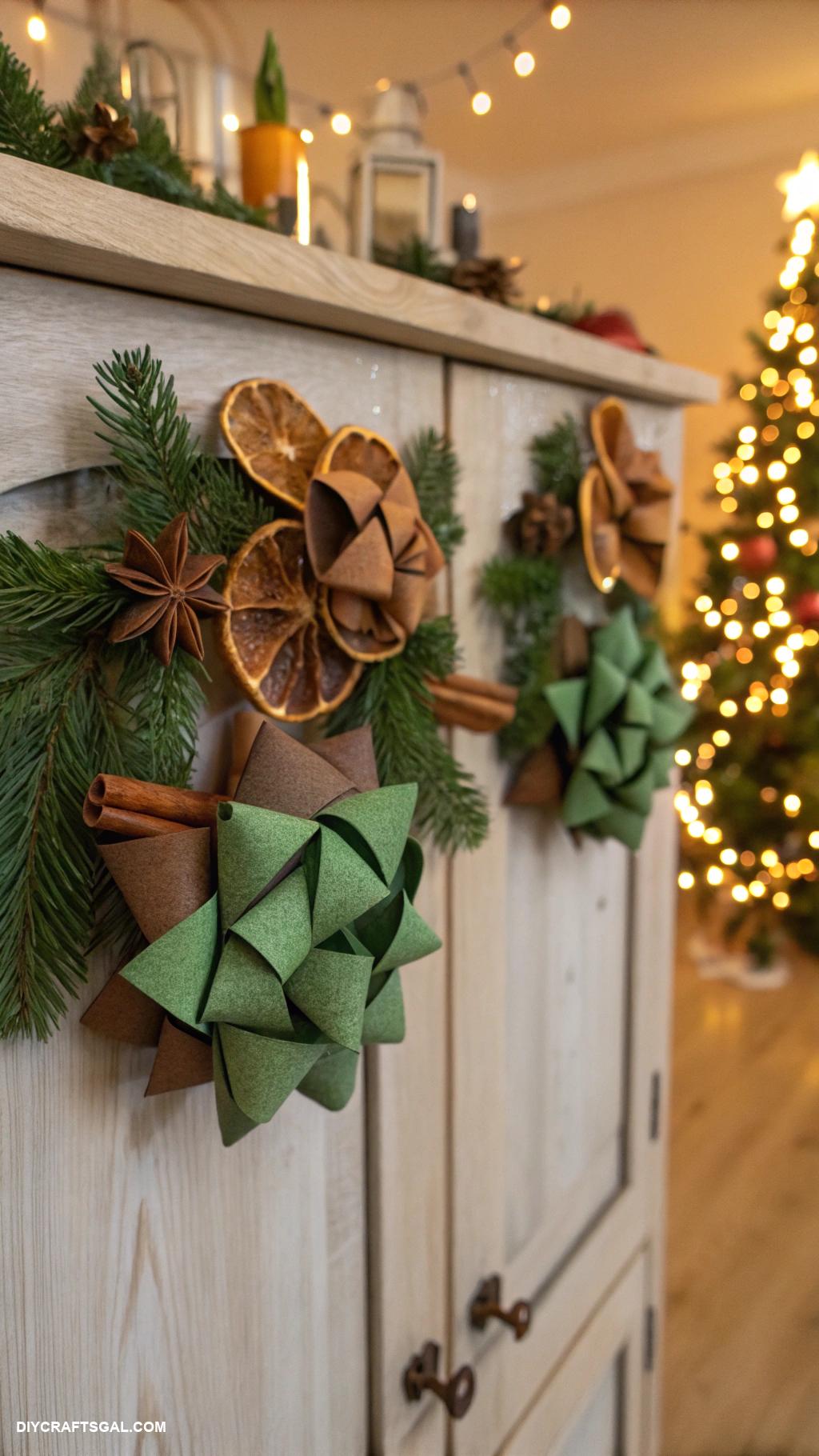 bows on christmas cabinets Recycled paper bow for eco friendly crafting
