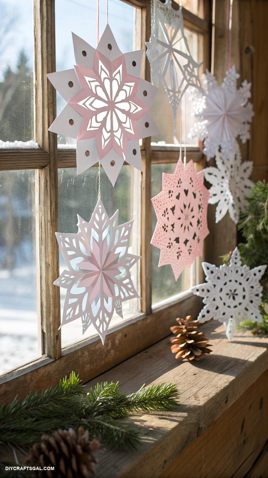 cheap christmas crafts DIY paper snowflakes for window decor