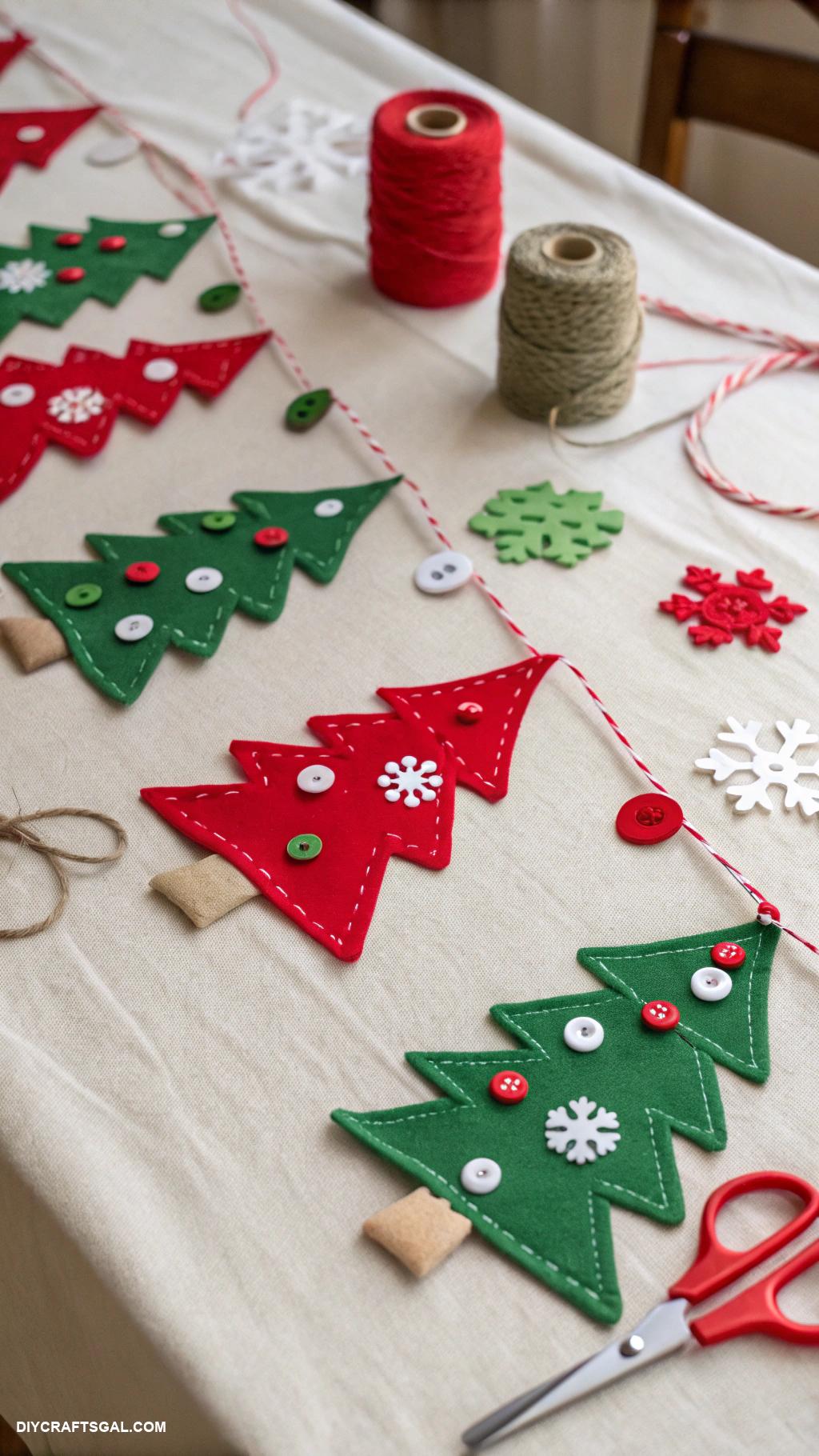 cheap christmas crafts Felt garlands with DIY festive shapes