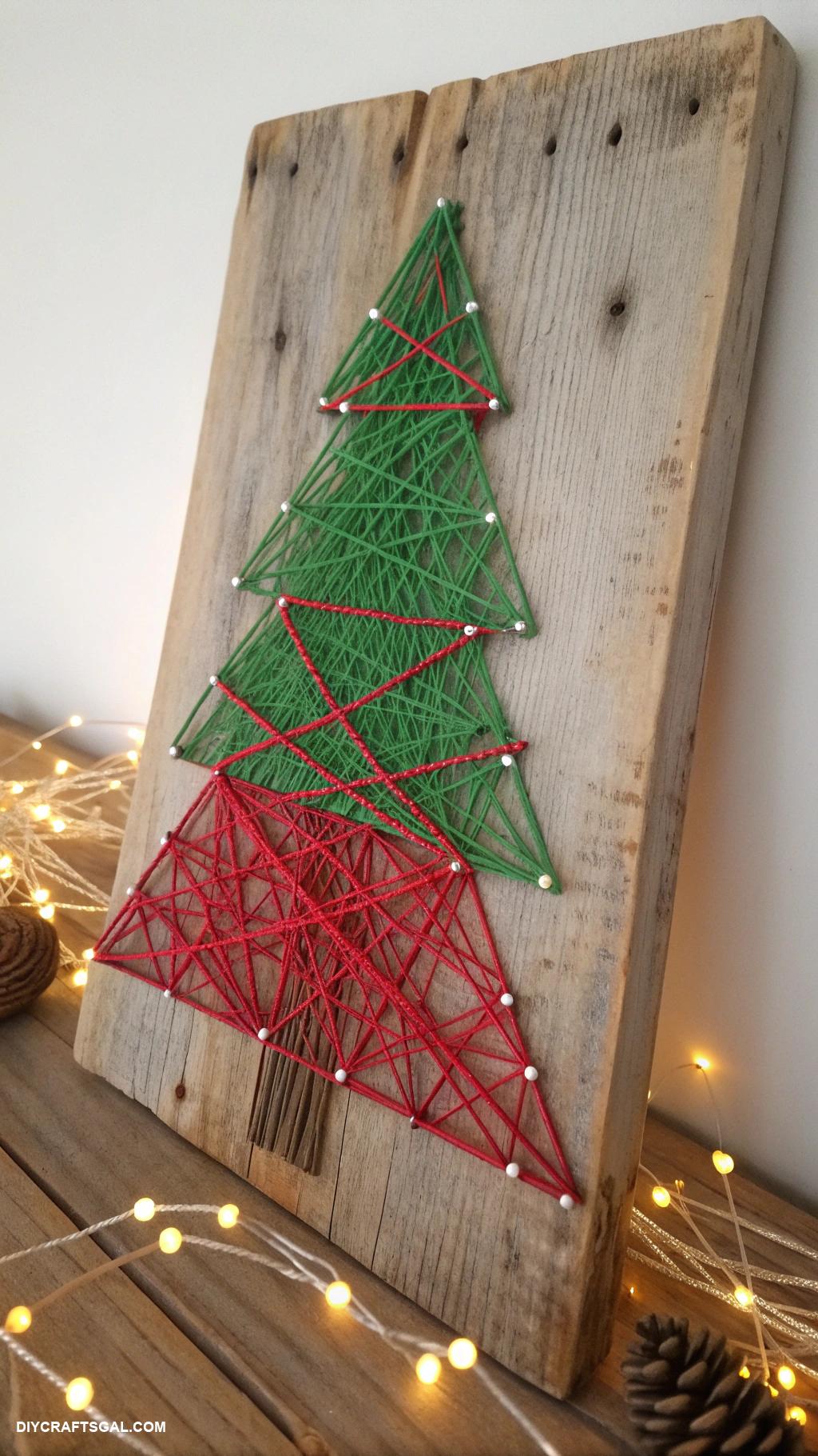 cheap christmas crafts String art Christmas tree on wood board