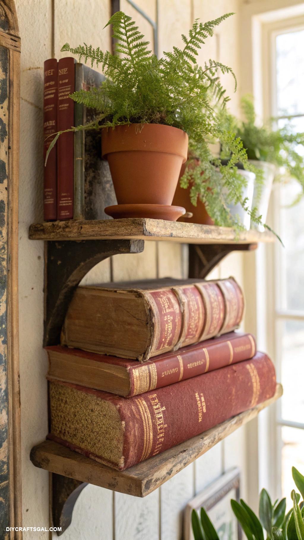 cheap diy home decor Old books as decorative shelves