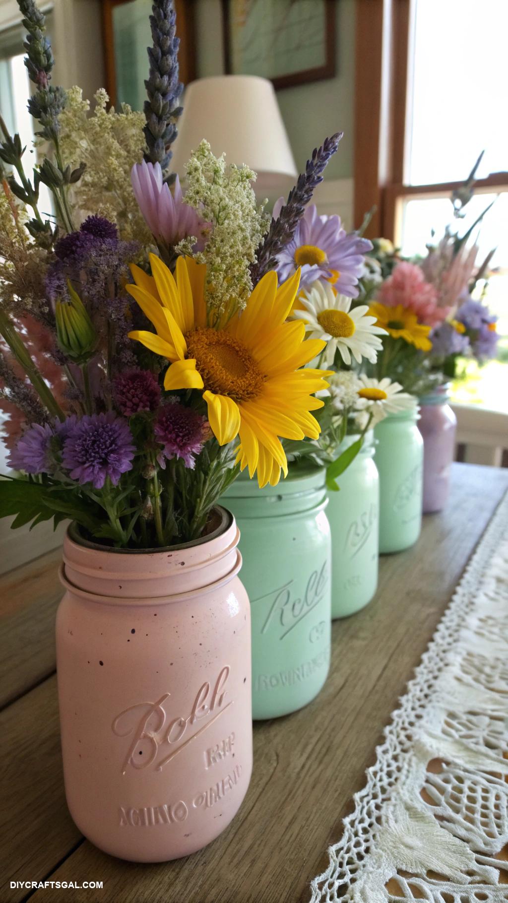 cheap diy home decor Painted mason jars as flower vases