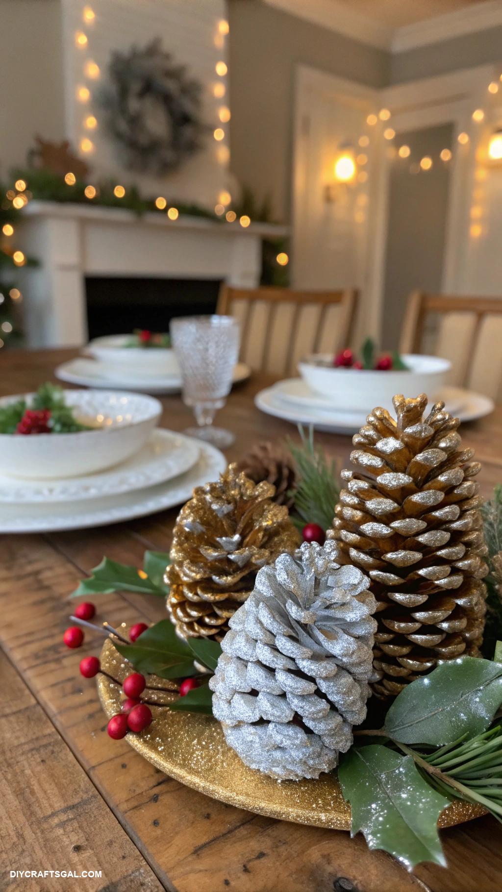 christmas crafts for adults Glittered Pinecone Table Decor