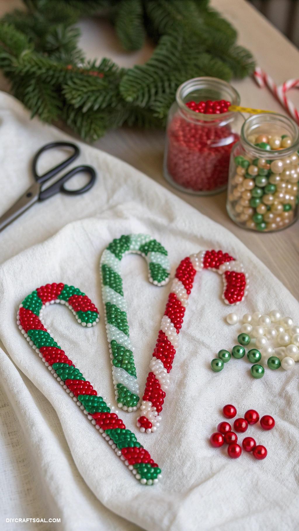 christmas diy crafts Beaded candy cane decorations