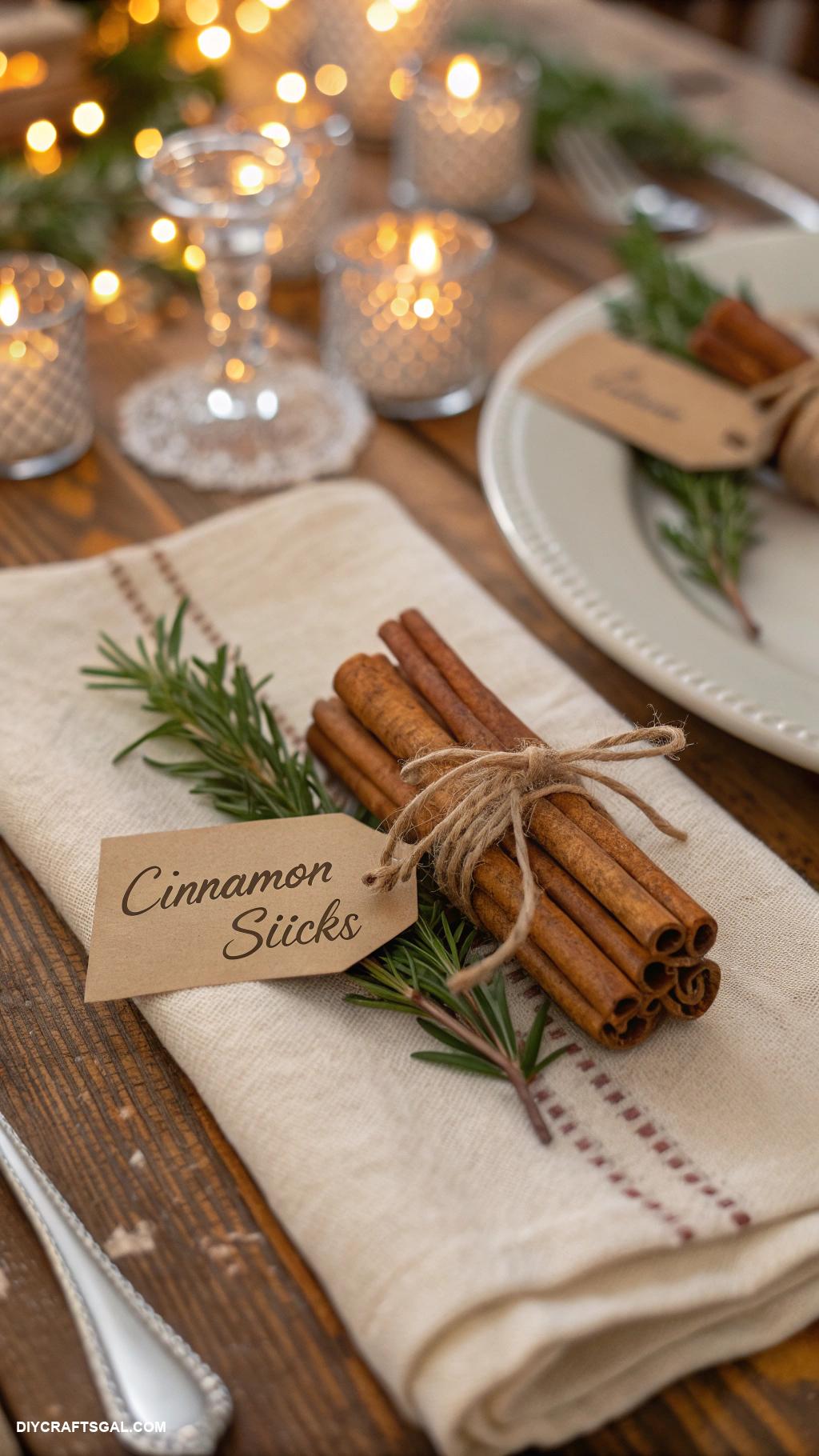 christmas diy crafts Cinnamon stick bundle place settings