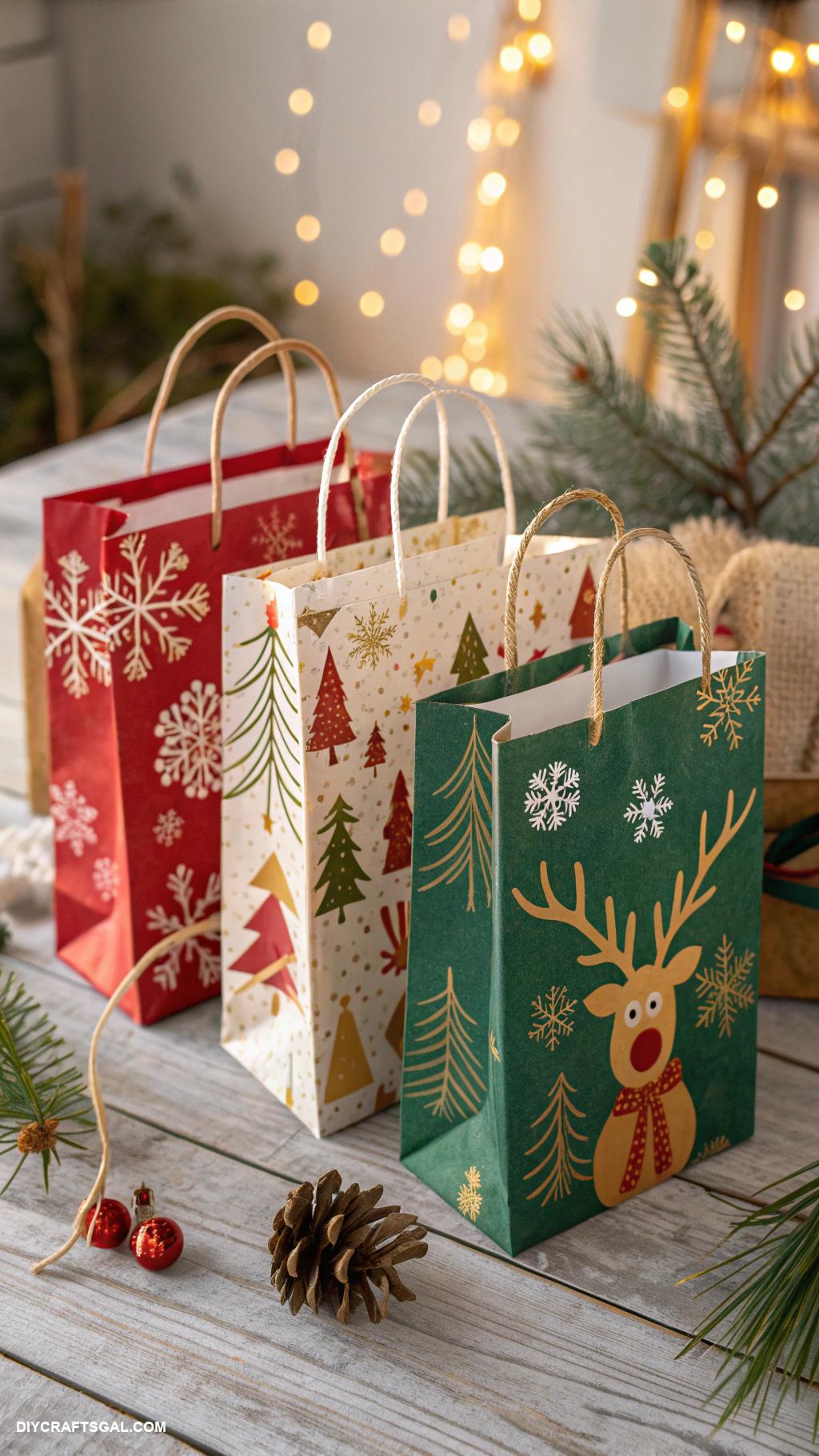 christmas diy crafts Hand painted holiday gift bags