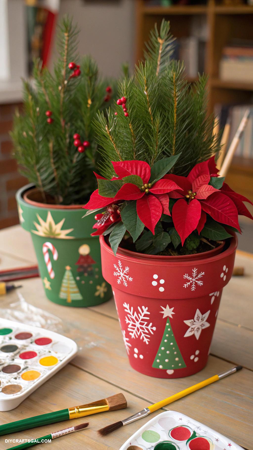 christmas diy crafts Holiday themed painted flower pots