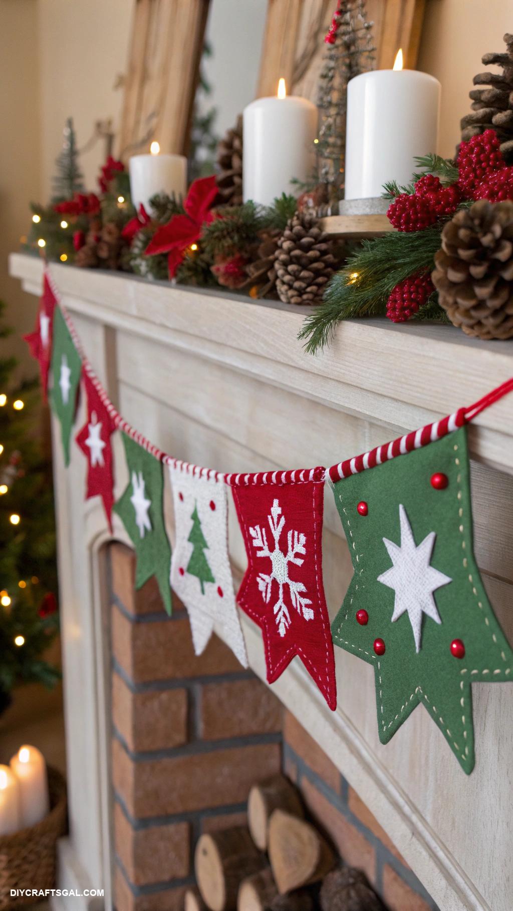 christmas felt crafts DIY felt garland for mantelpiece decoration
