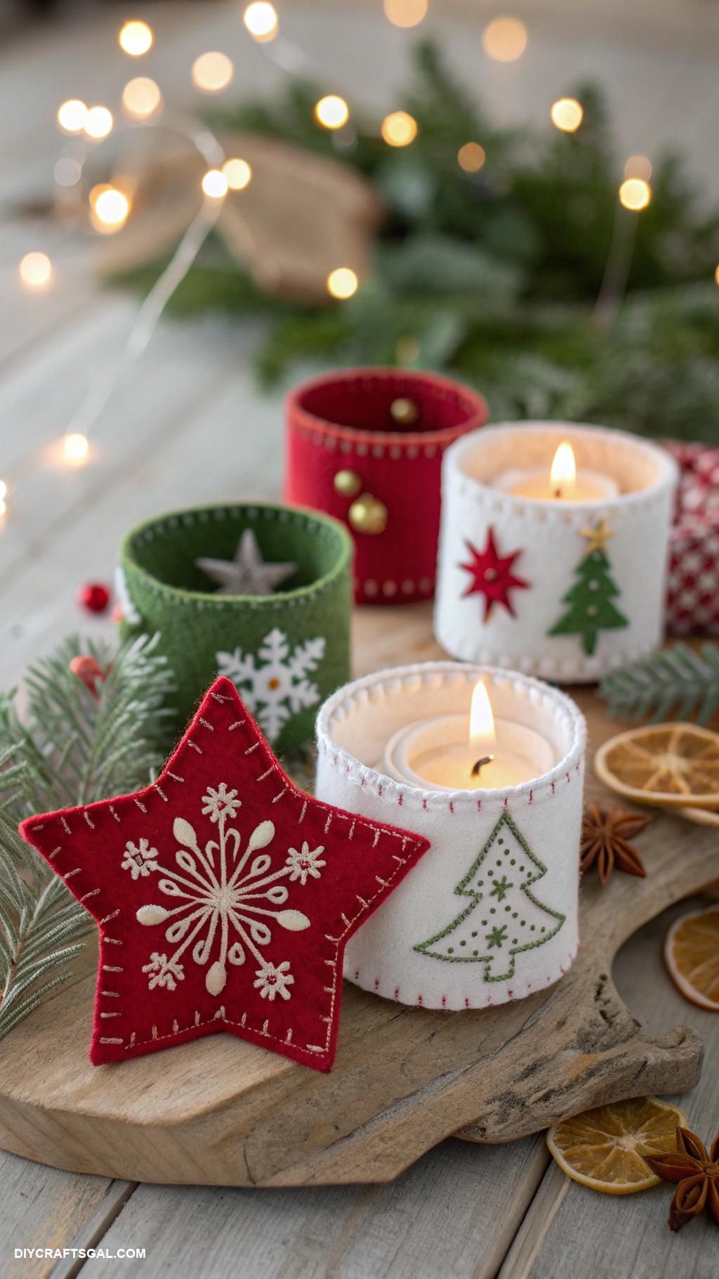 christmas felt crafts Felt candle holders for a cozy atmosphere