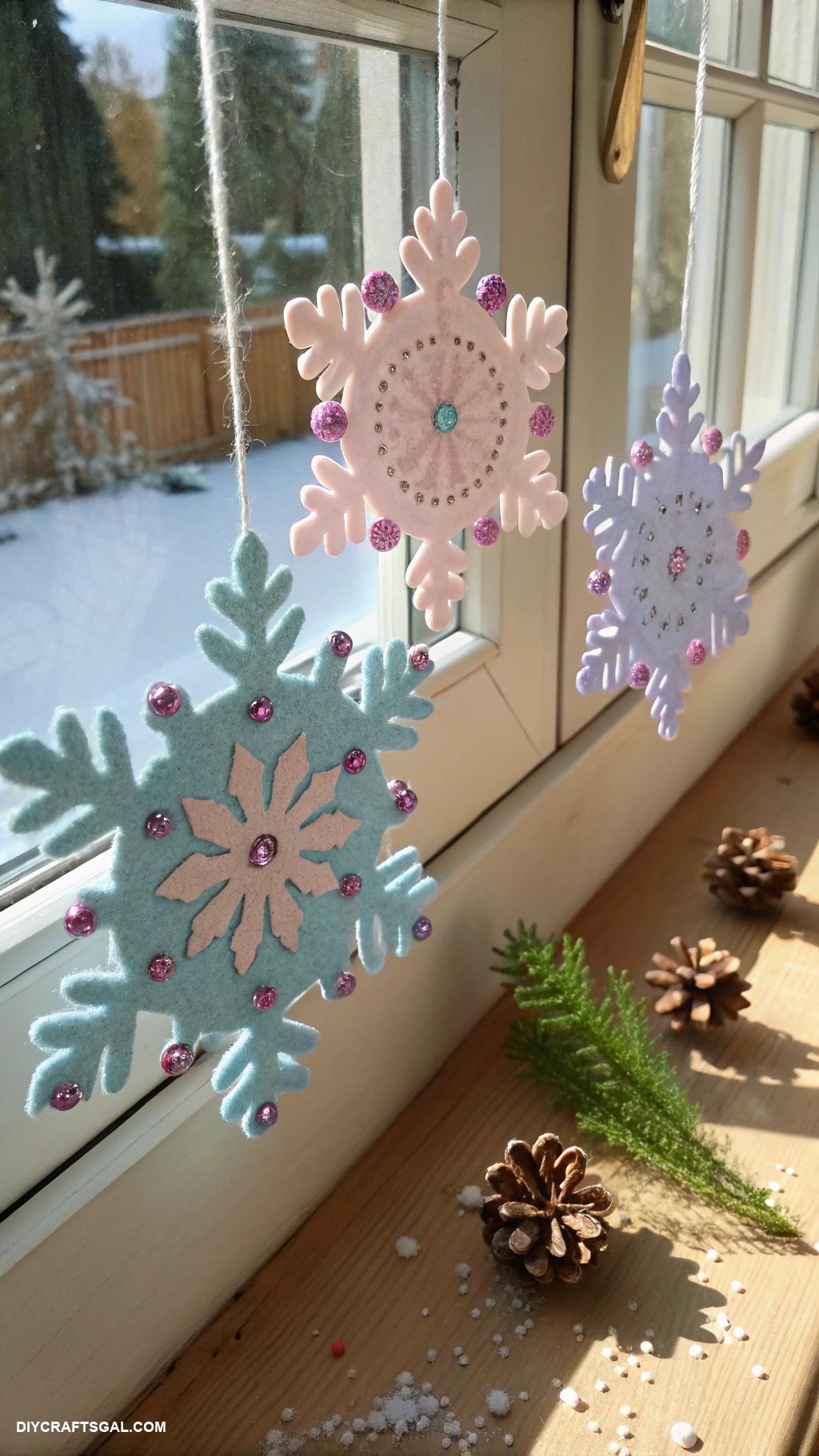 christmas felt crafts Felt snowflakes for window winter wonderland