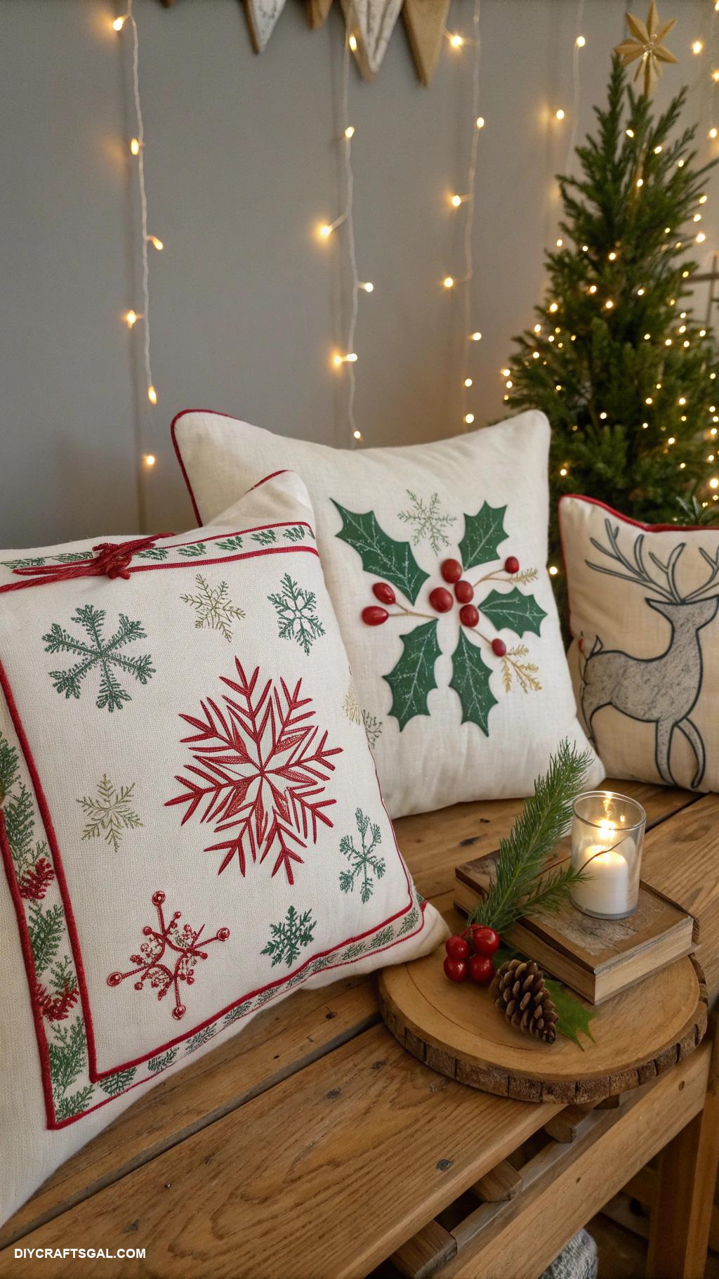 christmas sewing projects Embroidered holiday pillow covers
