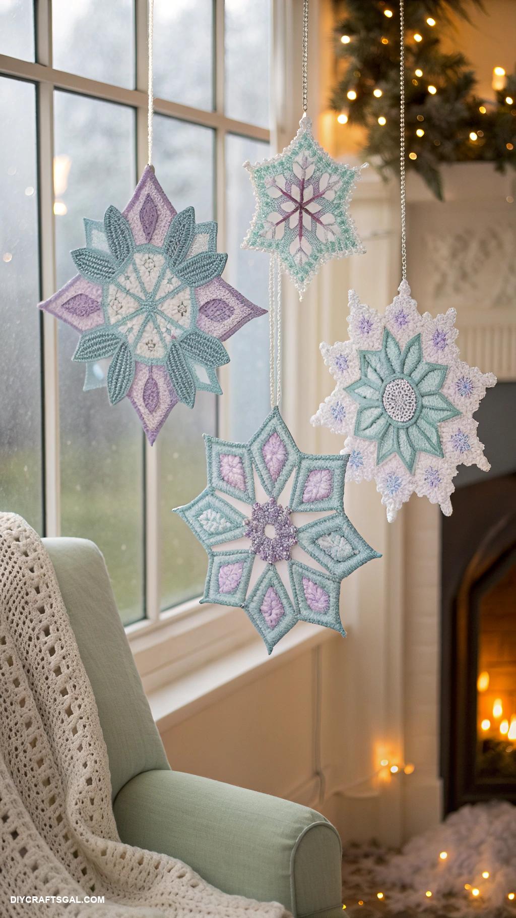 christmas sewing projects Fabric snowflakes for window decorations