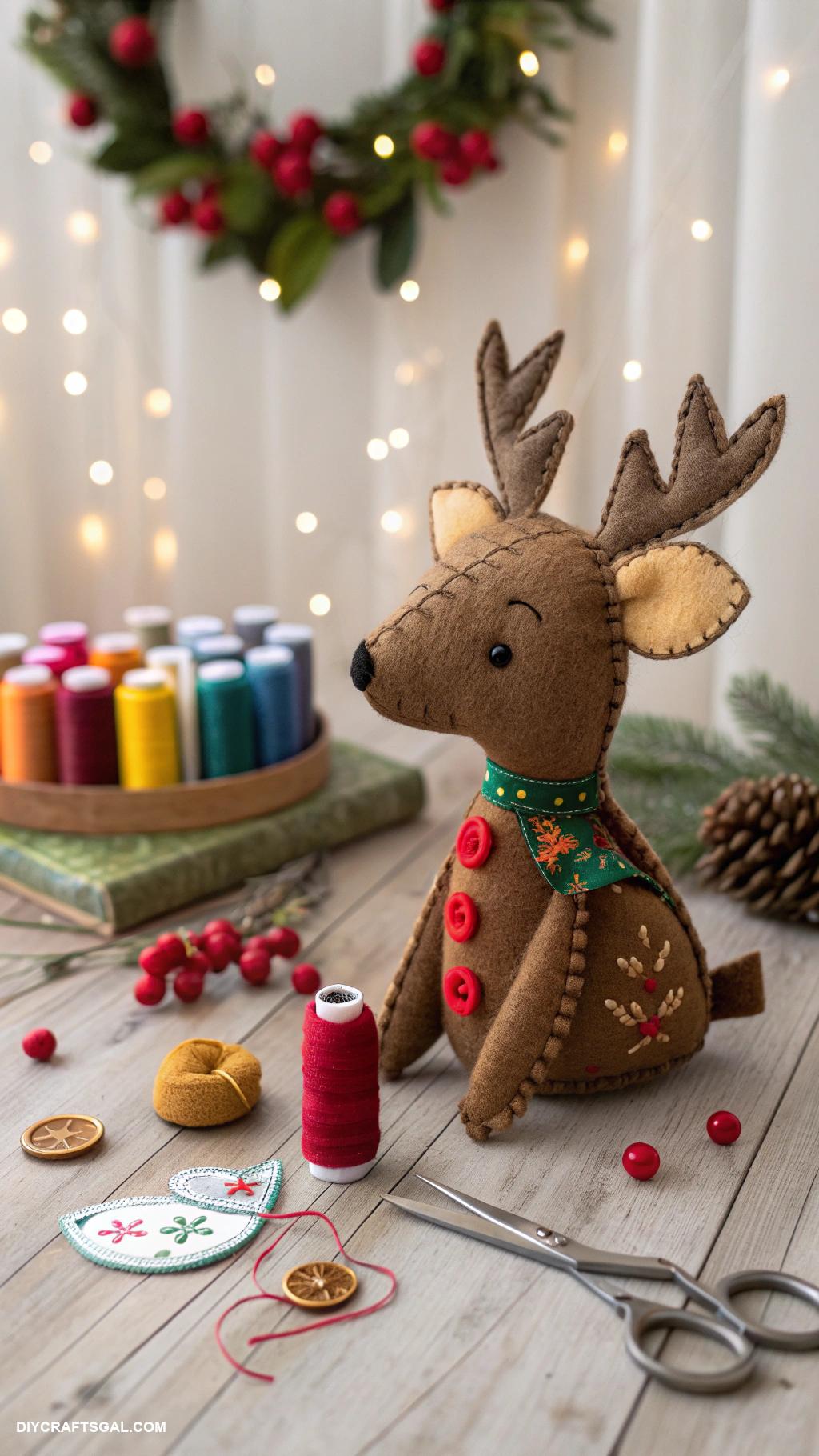 christmas sewing projects Felt reindeer plushies for holiday decor