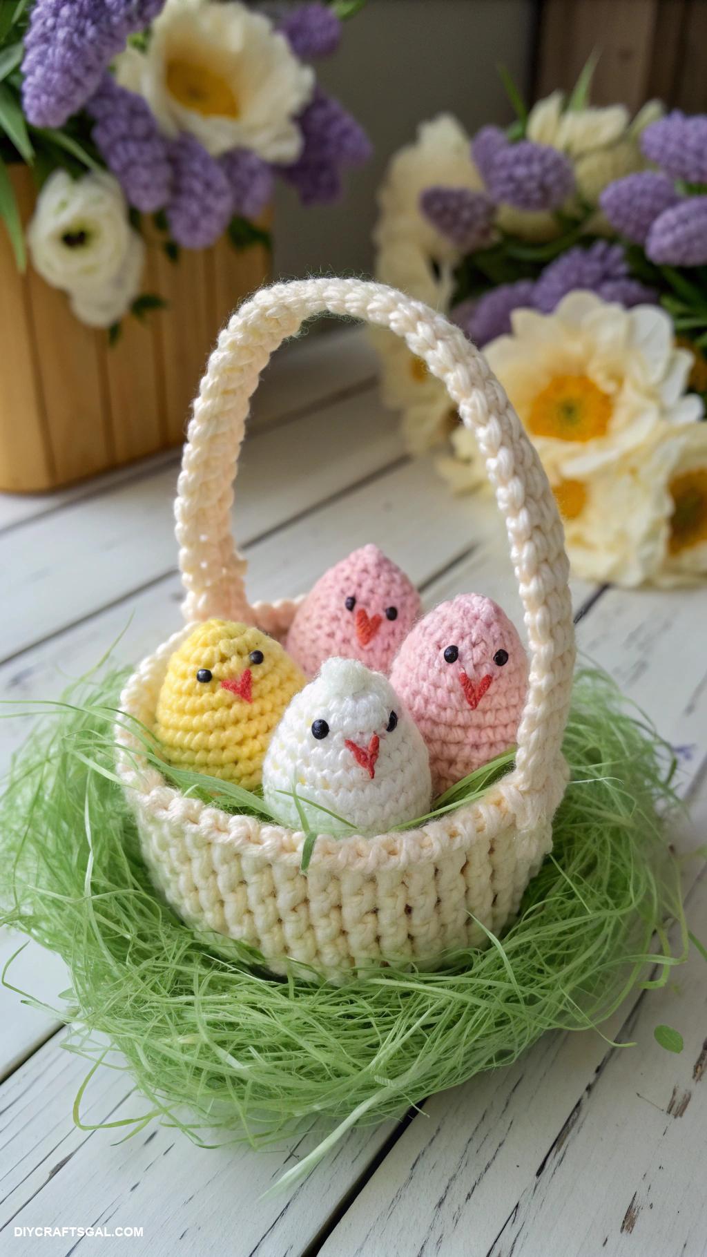 crochet farm animals Charming little crochet chicken basket