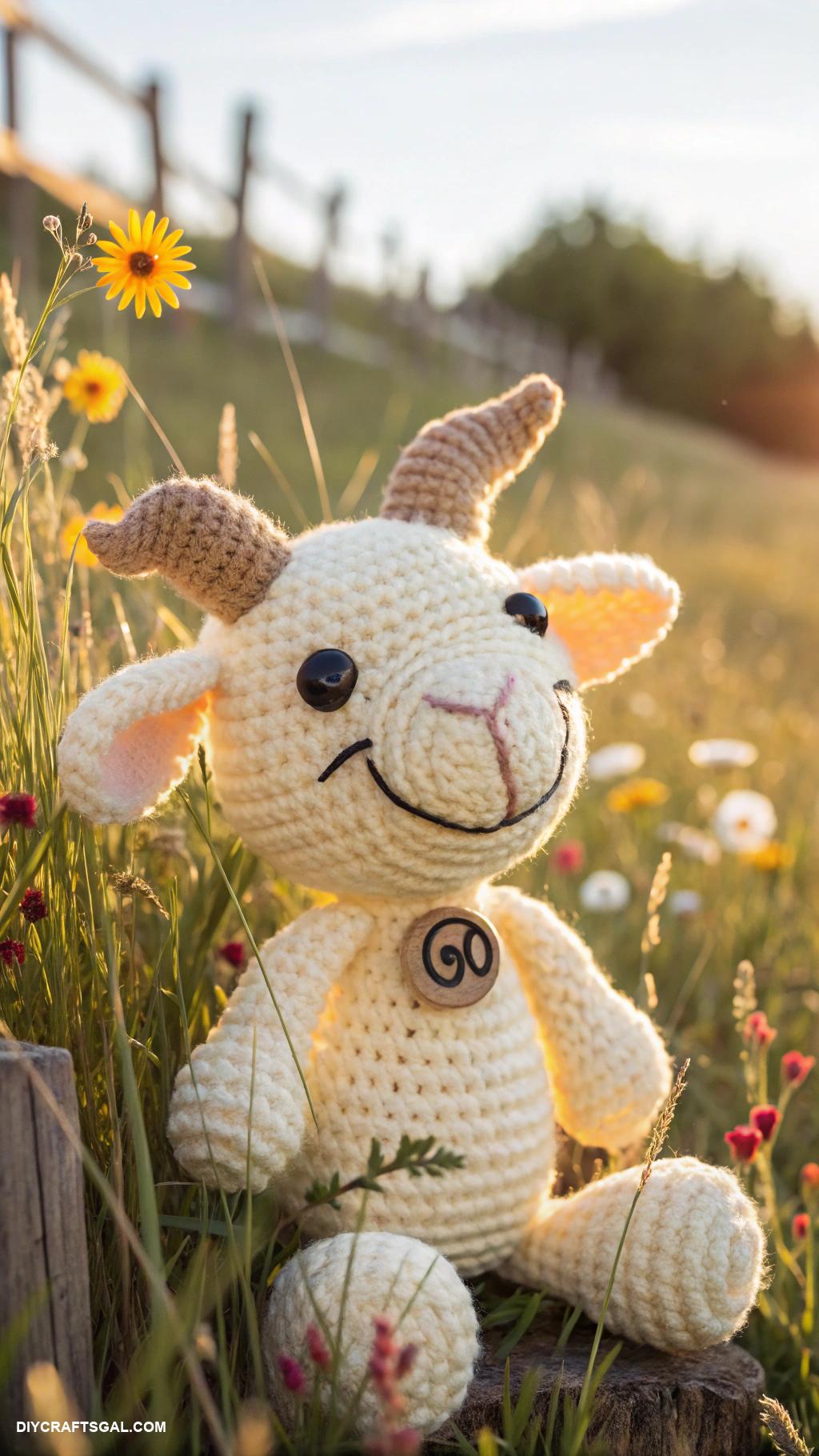 crochet farm animals Crochet goat with a cheerful smile