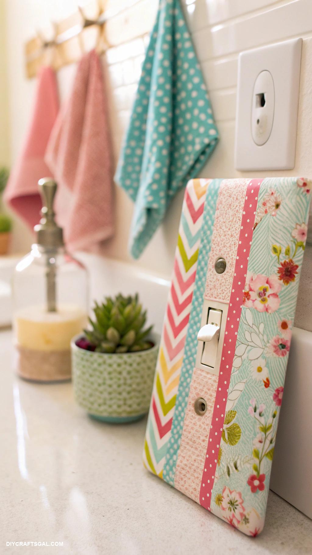 diy bathroom decor Colorful washi tape light switch cover