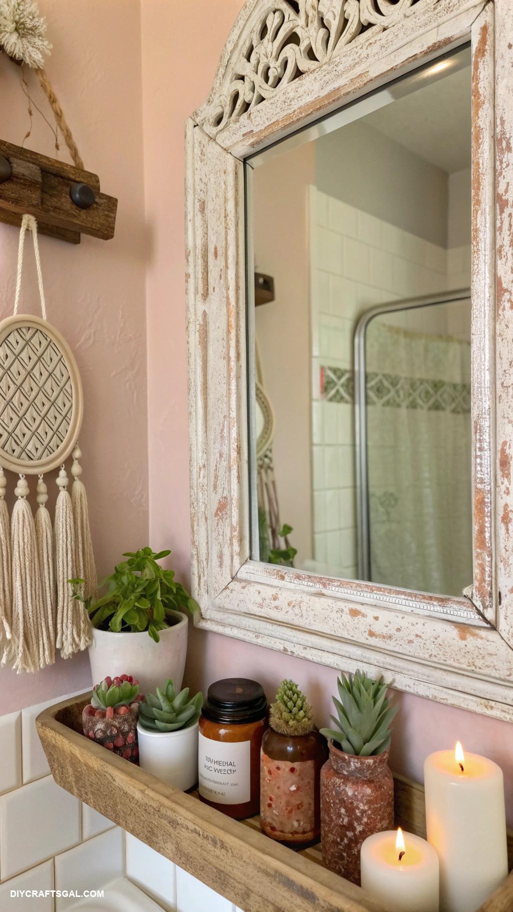 diy bathroom decor Distressed frame mirror decor