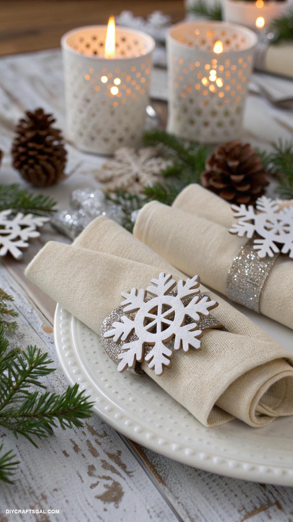 diy christmas dinner table decor DIY snowflake napkin rings