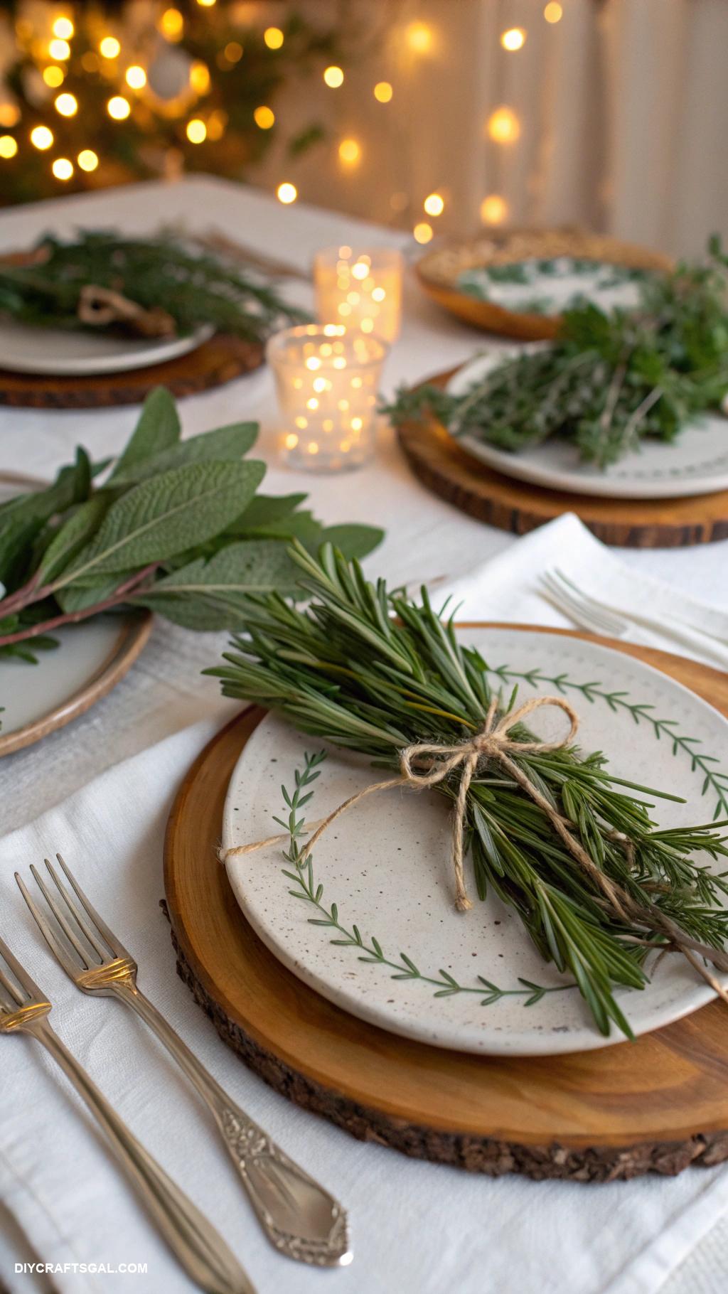diy christmas dinner table decor Herb sprigs as table decor