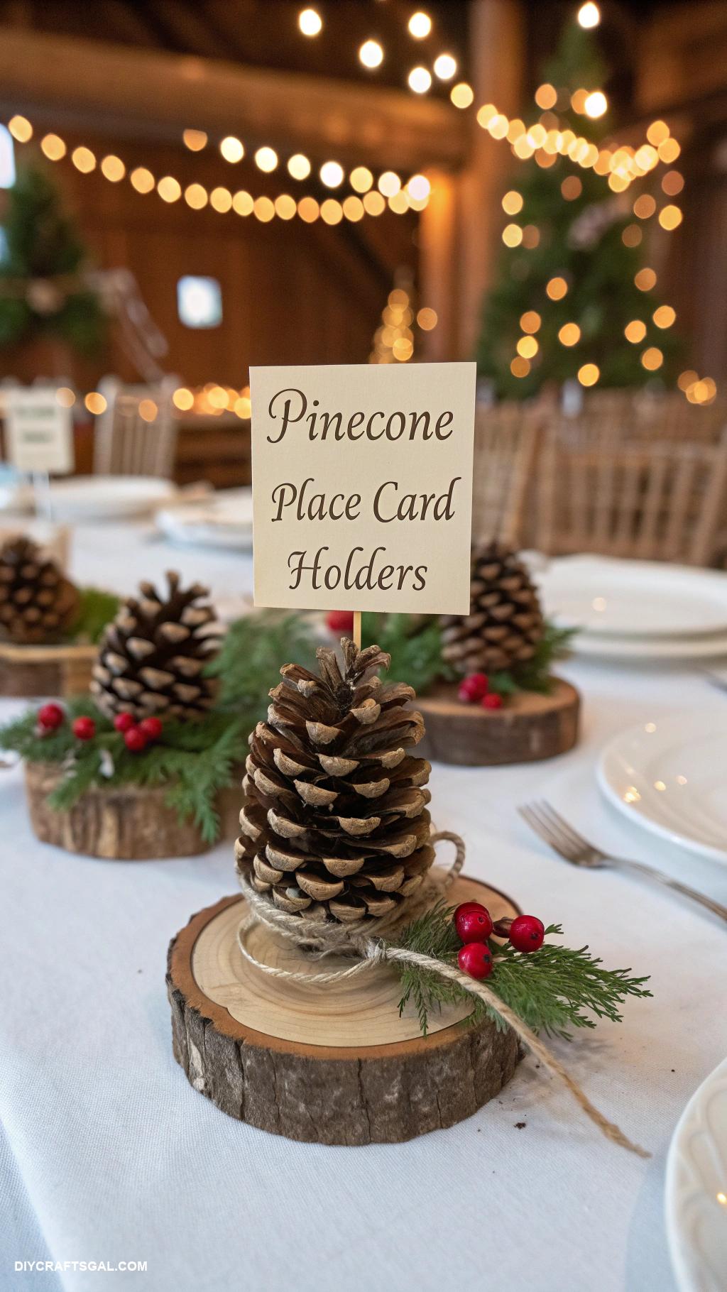 diy christmas dinner table decor Pinecone place card holders