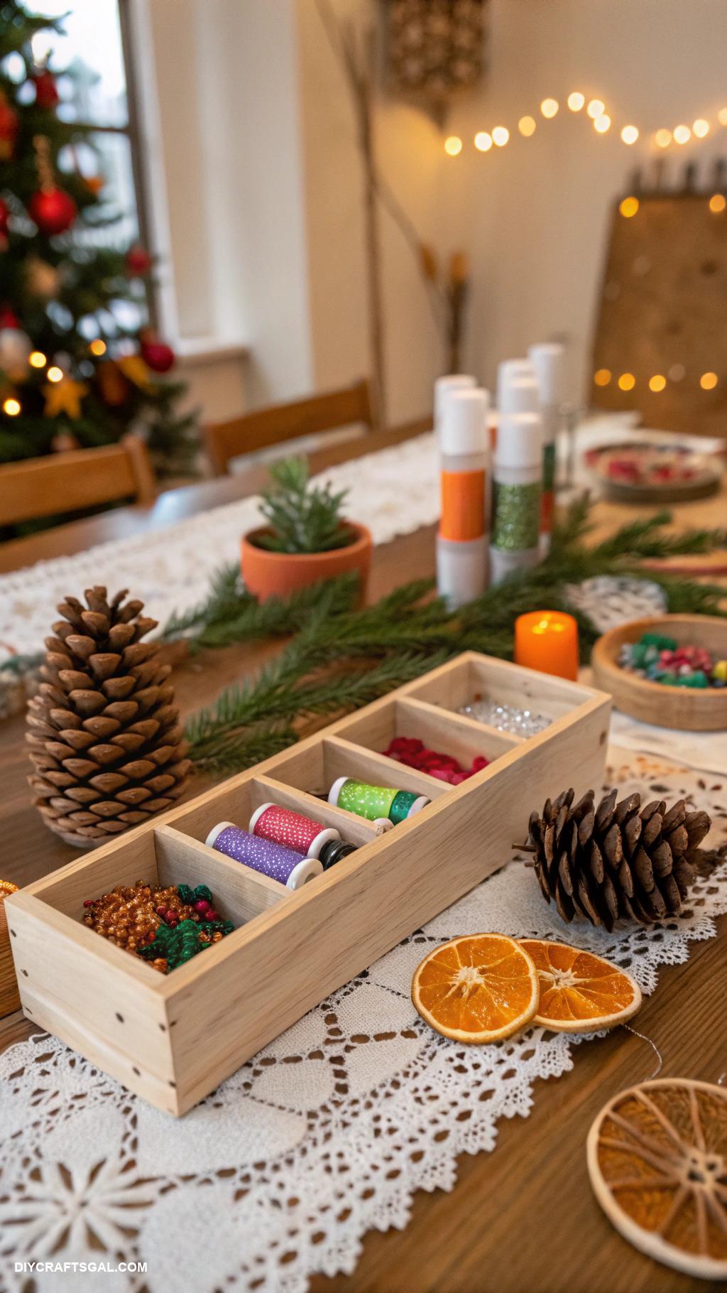 diy christmas hosting ideas Handcrafted ornament making station for guests