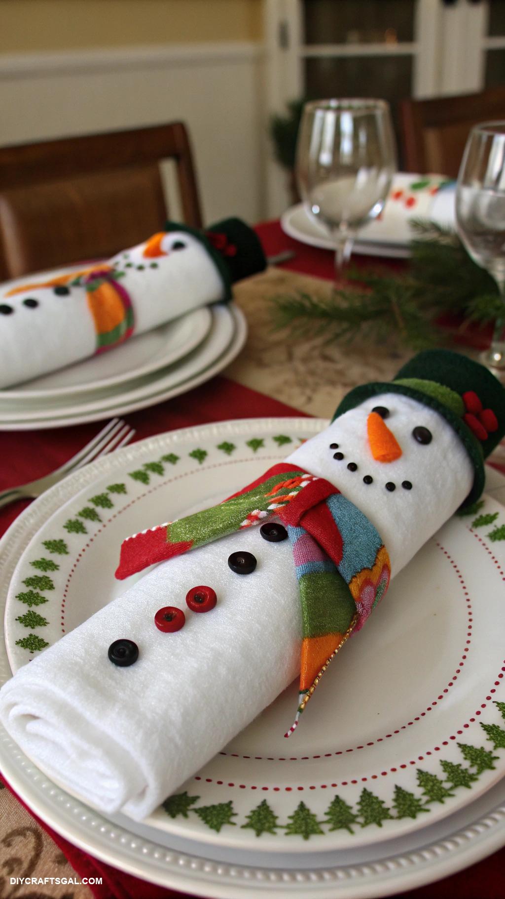 diy christmas table setting ideas Felt snowman napkin rings