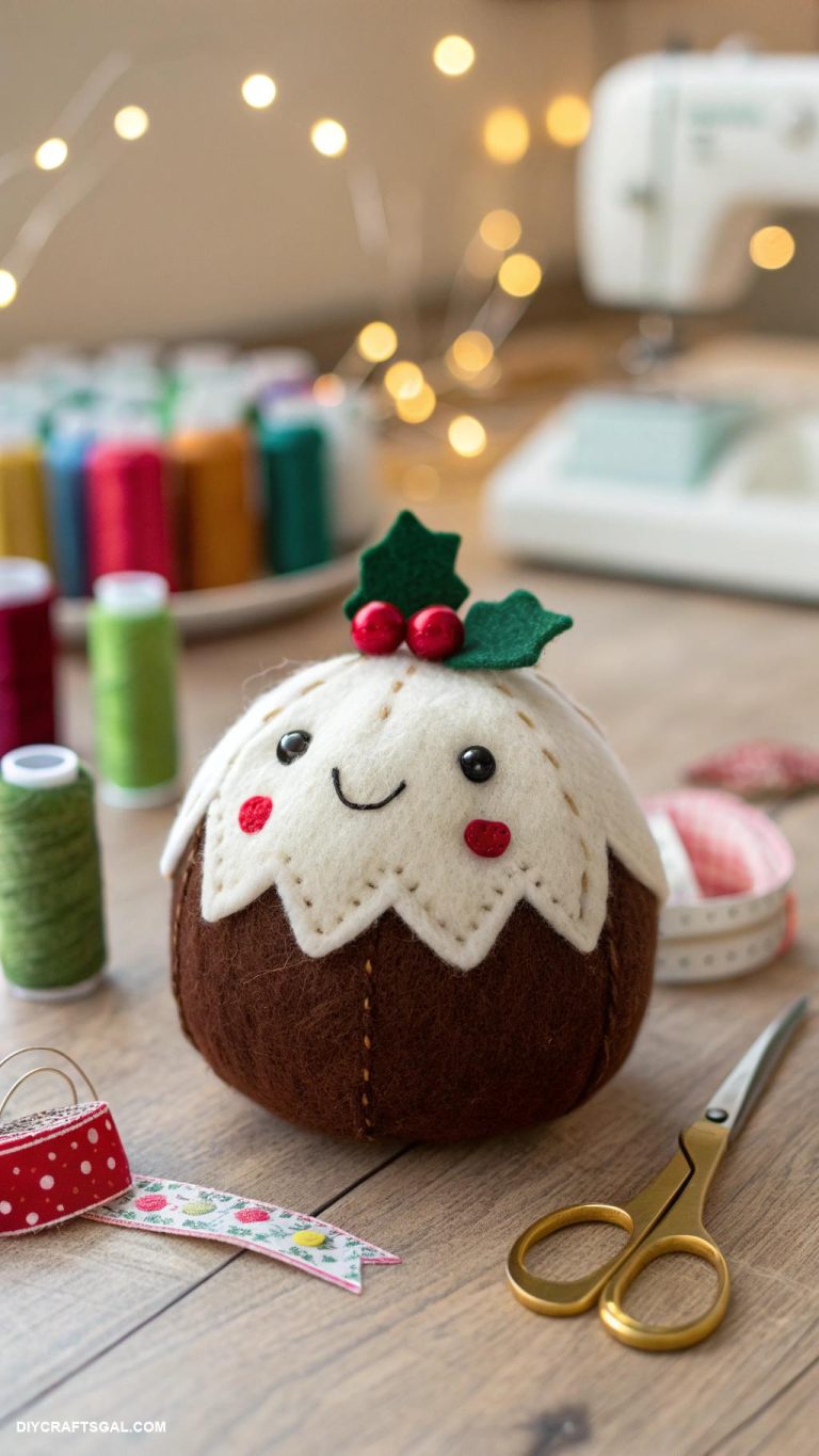 diy felt christmas ornaments Christmas pudding with a smiling face