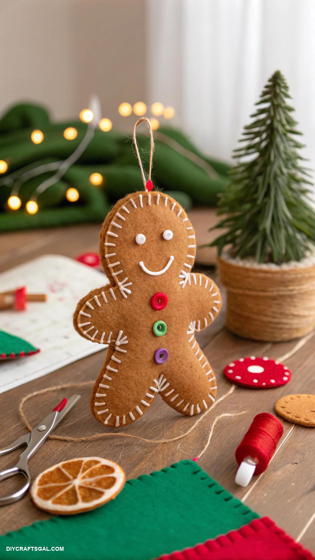 diy felt christmas ornaments Gingerbread man with embroidered details
