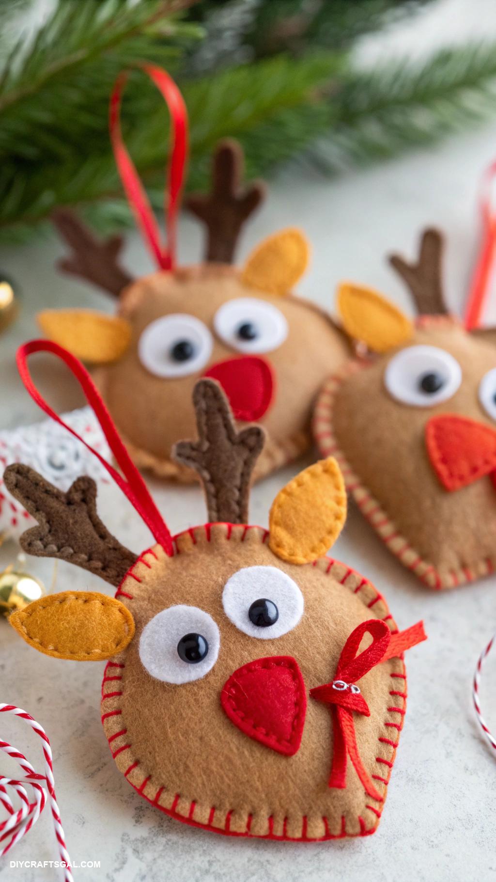 diy felt christmas ornaments Reindeer with googly eyes and antlers