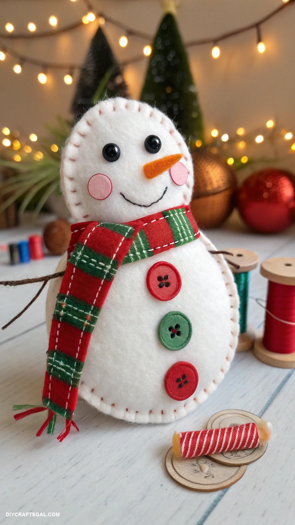 diy felt christmas ornaments Snowman with button eyes and scarf