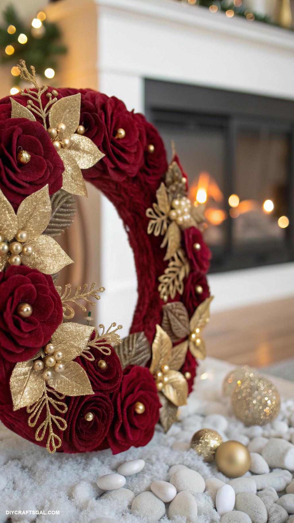 diy red and gold christmas decor DIY red velvet and gold wreath