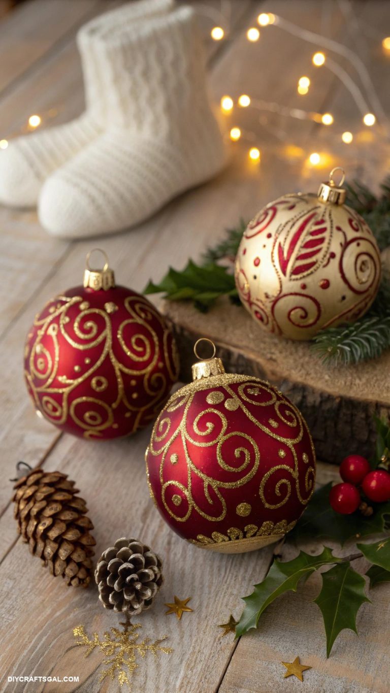 diy red and gold christmas decor Hand painted red and gold tree ornaments
