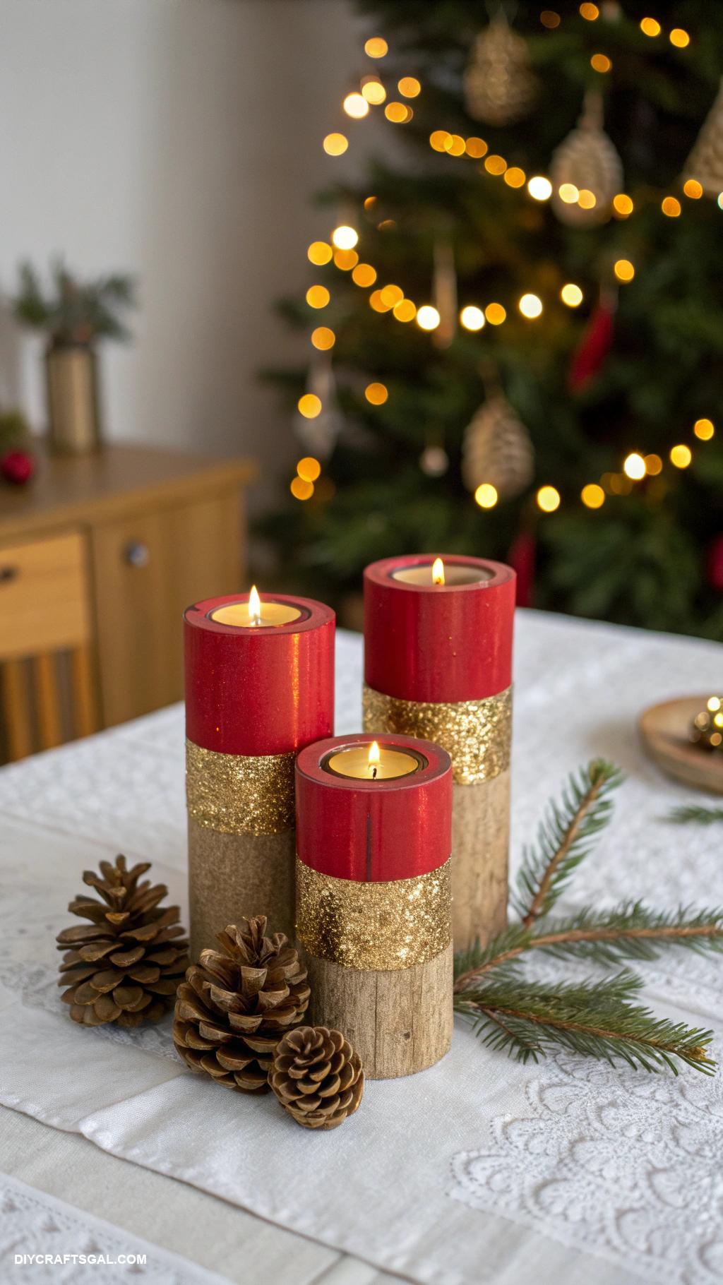 diy red and gold christmas decor Red and gold candle holder set
