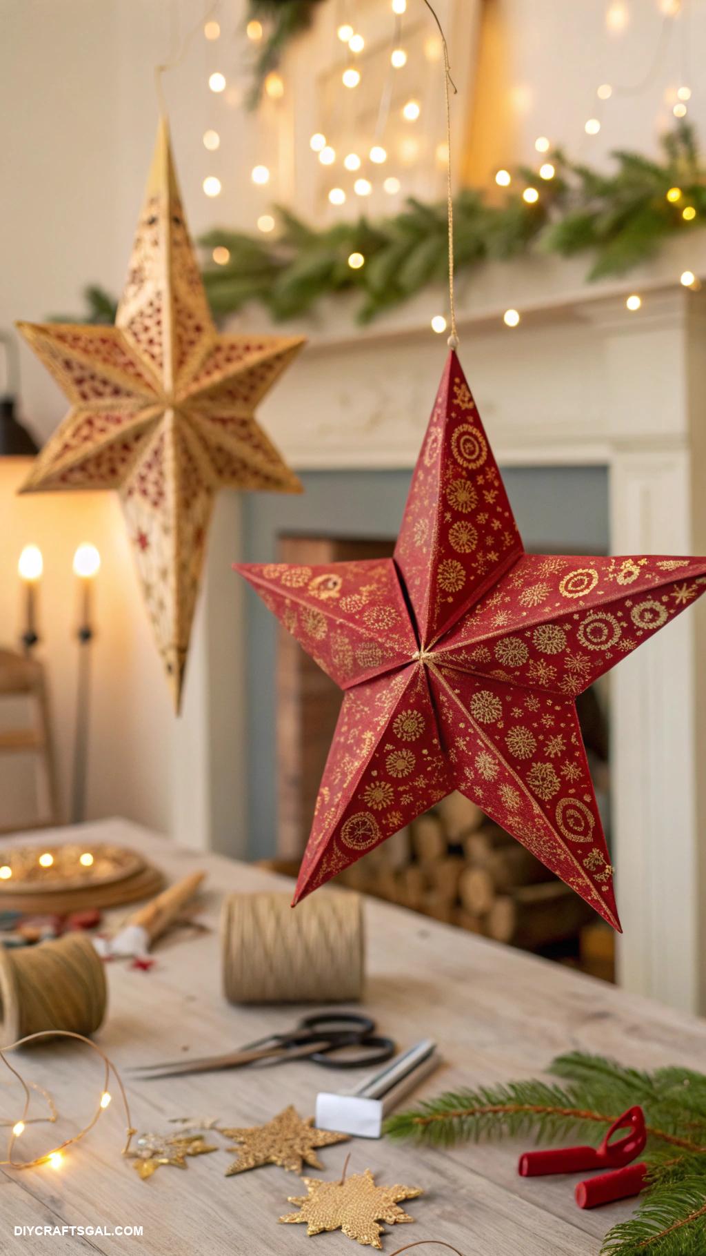 diy red and gold christmas decor Red and gold paper star ornaments