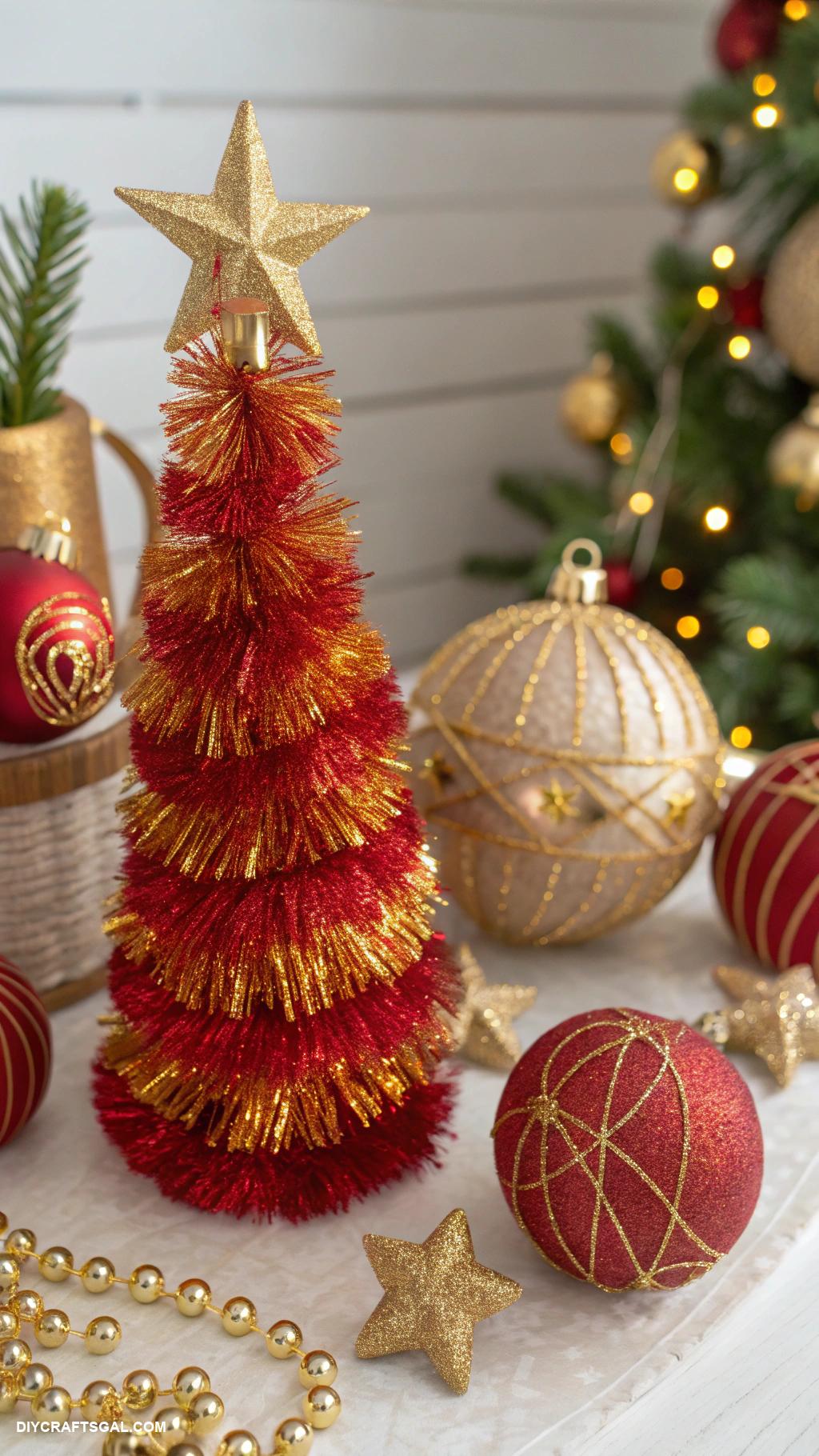 diy red and gold christmas decor Red and gold tinsel tree decorations