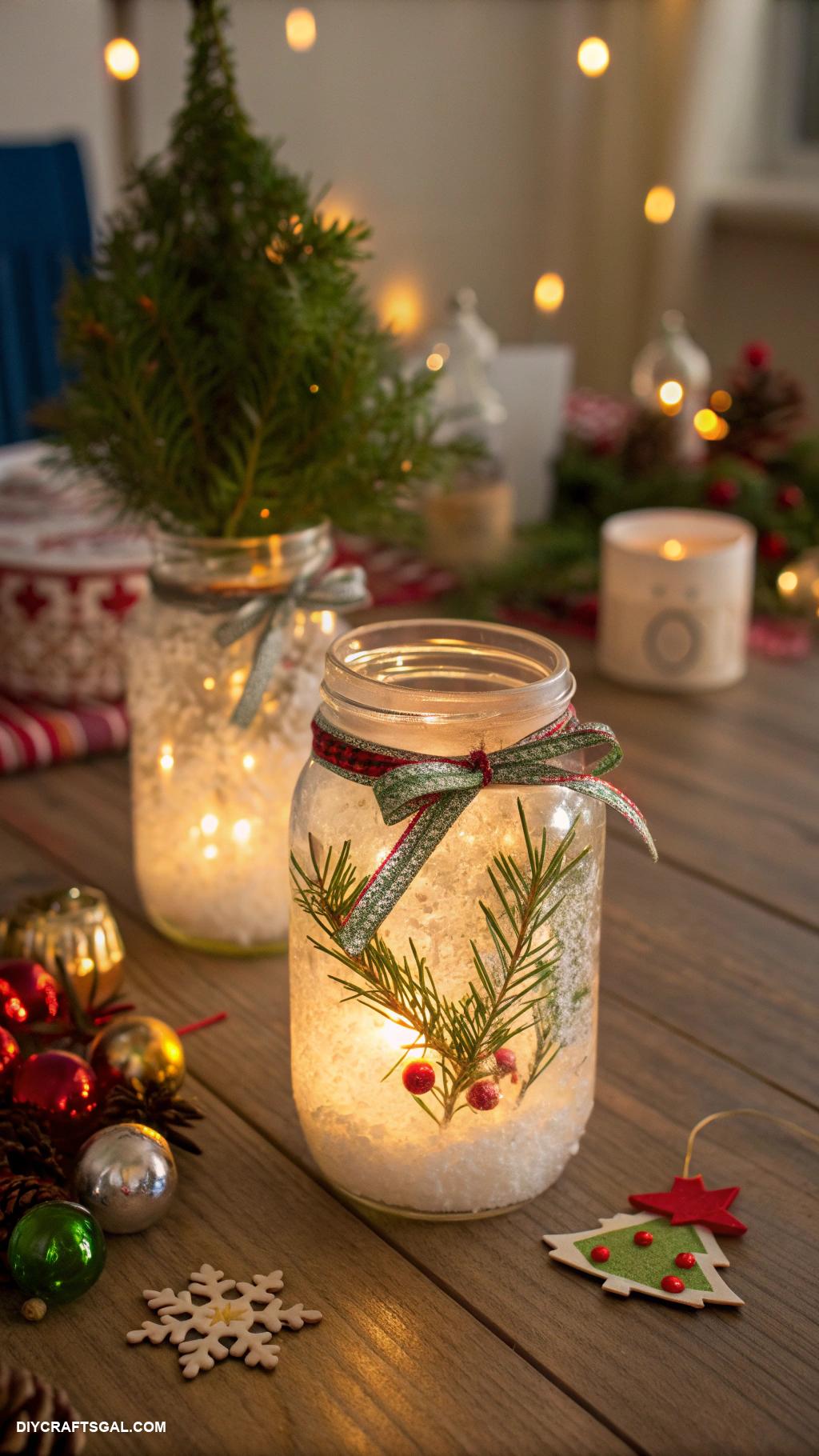 dollar tree christmas crafts diy Mason jar lanterns with tea lights inside