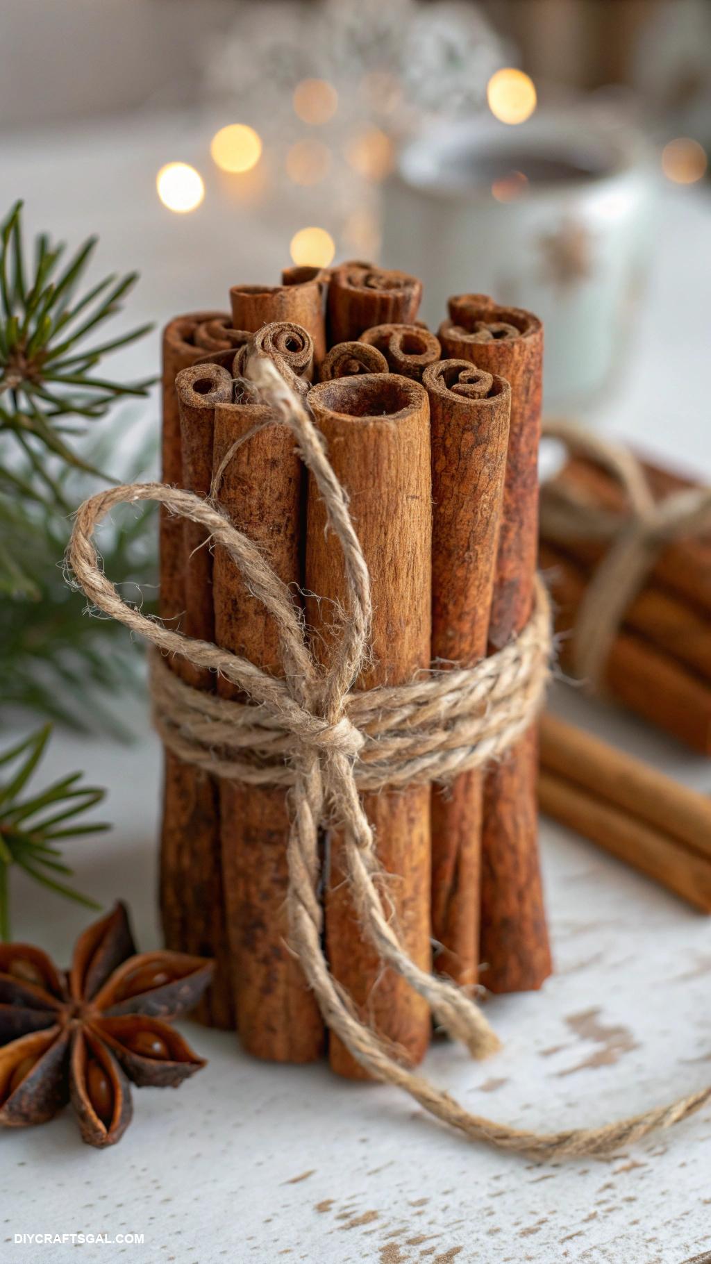 handmade christmas ornaments Cinnamon stick bundle tied with twine