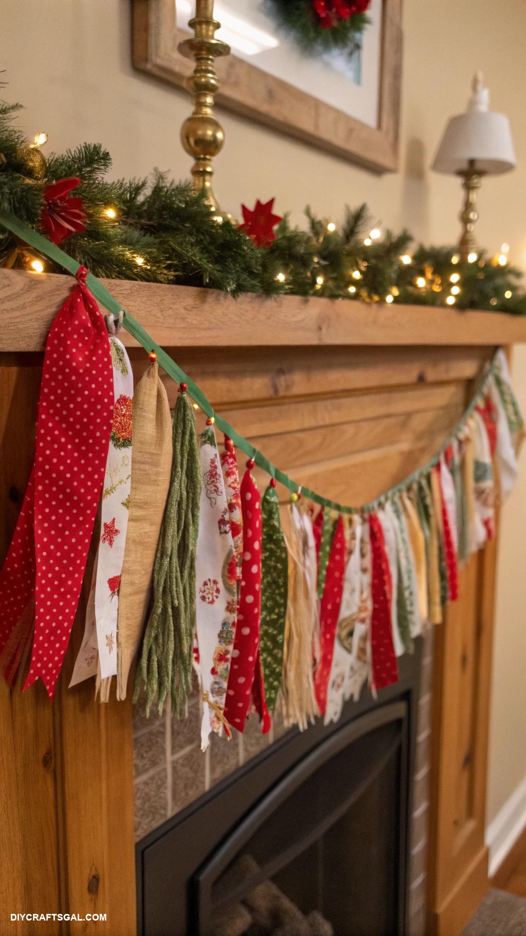 homemade christmas decorations Fabric scrap garland with tassels