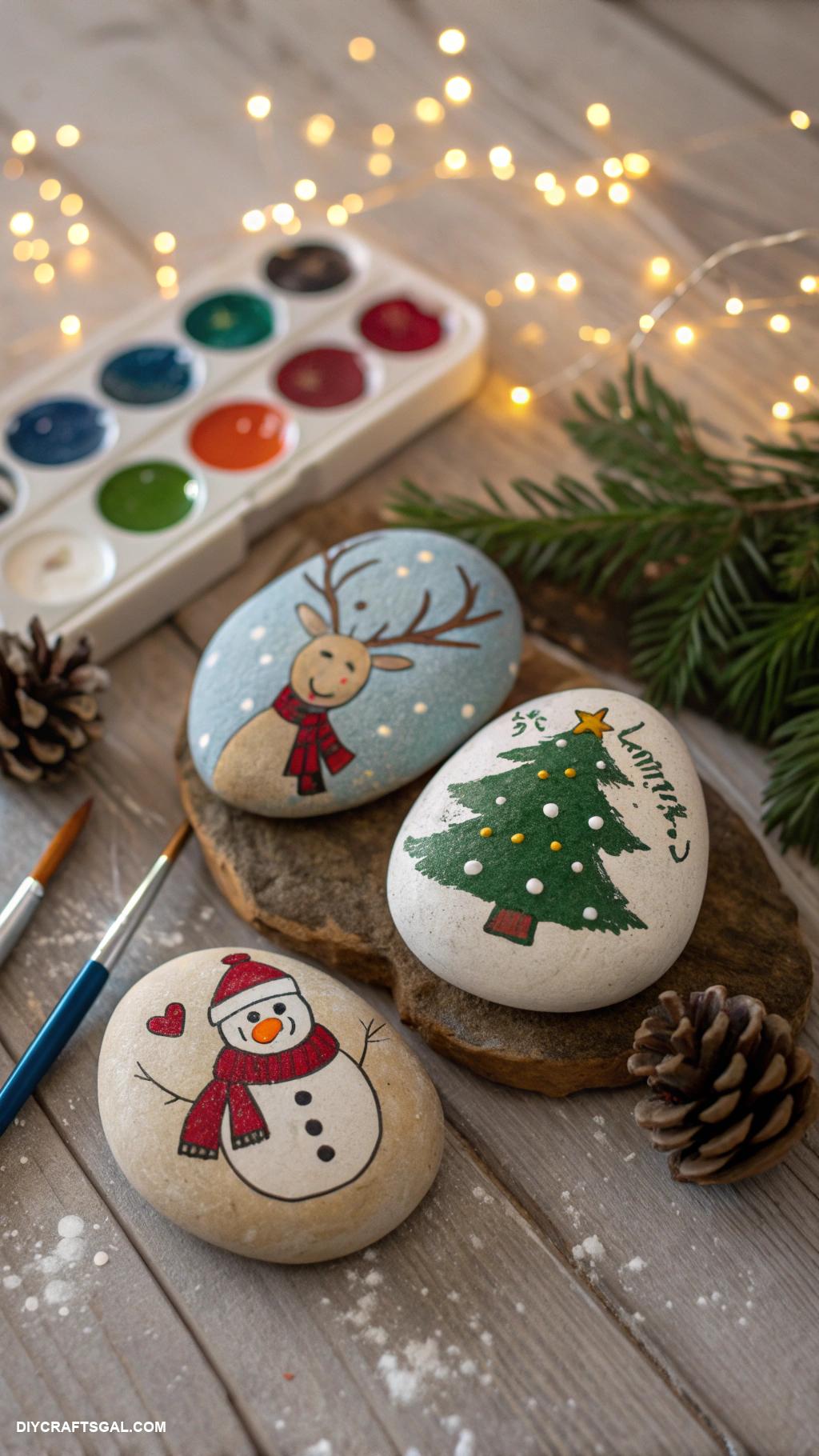 homemade christmas decorations Hand painted holiday themed rocks