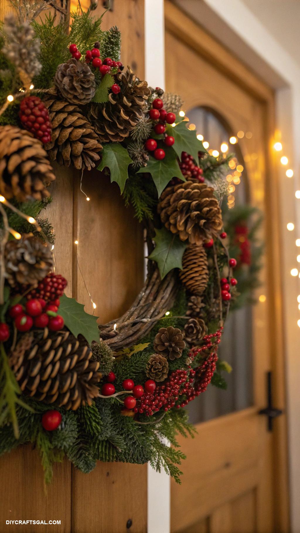 homemade christmas decorations Pinecone and berry wreath